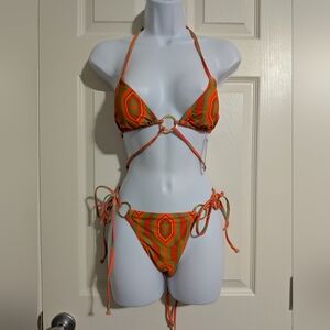 NWT Orange and Green Bikini Set Women's Medium Bathing Suit Two Piece Swim Set